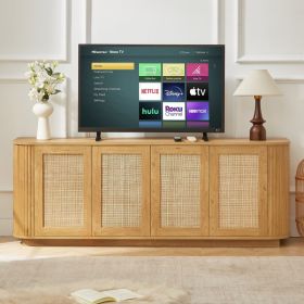 64-inch Wave Shaped TV Stand, Rounded Corner Sideboard, Storage Cabinet, Buffet, Wood Vertical Striped Cabinet With Rattan Doors For Kitchen Bedr (Option: Natural)